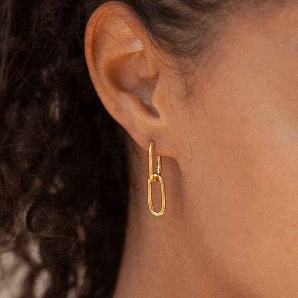 EUC - Caitlyn Minimalist 18K Gold Plated Silver Cable Link Oval Hoop Earrings